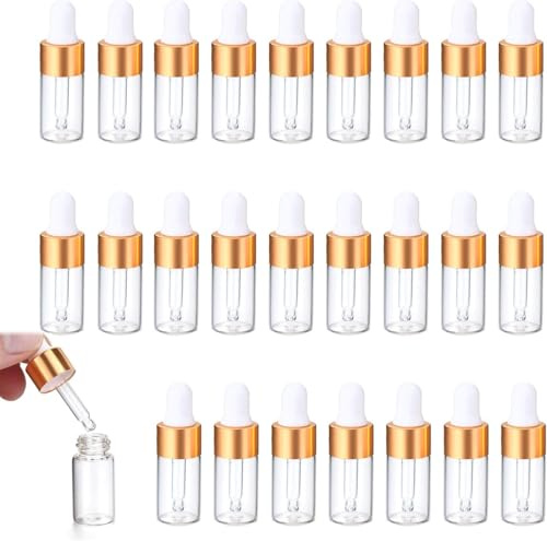 Chausa 25 stycken minipipettflaskor, 3 ml transparent plastflaska, påfyllningsbar liten provflaskbehållare, med dropppipett för eterisk olja, aromaterapi, massage, doftoljeprov