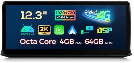 XTRONS 12.3 inch Android Car Stereo Octa Core 4+64GB, iDrive System Retained Radio Player Built-in 4G DSP Car Play GPS Sat Nav, Support DAB+ AHD Camera OBD DVR for BMW 5 Series E60/E61 CIC System