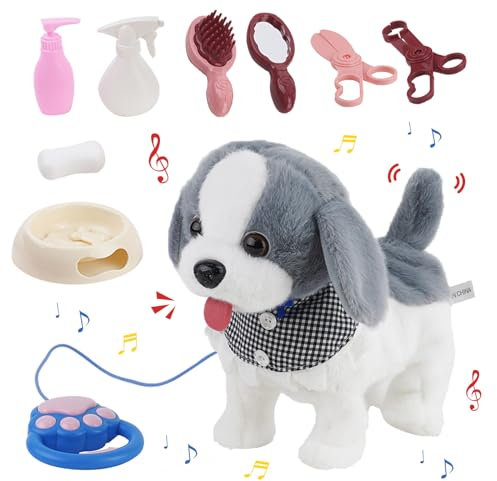 Ark Miido Walking Dog Toy with Remote Control - Interactive Plush Pet Puppy Toy with Walking, Barking, Singing, Shaking Tail - Pretend Dress Up Dog for Boys & Girls Gift (Grey)