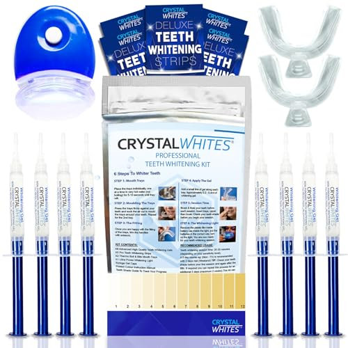Teeth Whitening Kit With Blue Light | X8 Gels & 5 Pro Strips - 45+ Sessions - Safe on Teeth & Gums With Dental Level Results | Advanced Home Tooth Kit