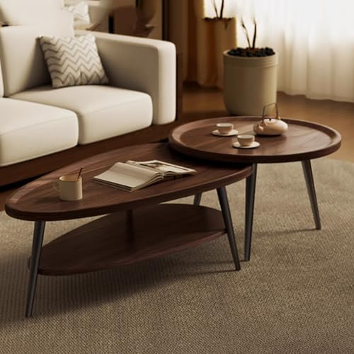 CUXAHO Couchtisch Satztisch 2er Set, Wohnzimmertisch Modern, Beistelltisch Set Rund für Wohnzimmer,Home Office