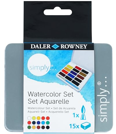 Daler-Rowney, Simply, Pintura para Acuarela, Metal, Colores Variados, 15 Set