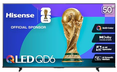 Hisense 50-Inch Class QD6 Series QLED 4K UHD Smart Fire TV (50QD6QF, 2025 Model) - QLED, Dolby Vision, Dolby Atmos, Motion Rate 120, HDR 10+, Game Mode Plus, Alexa Built in