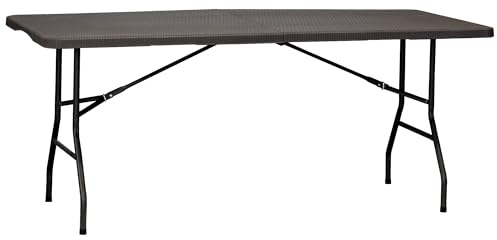 KARL HAUSMANN Klapptisch Garten Rattan Optik - 180 x 74 cm - Campingtisch Klappbar mit Tragegriff - Camping Tisch Faltbar - Foldable Table - Falttisch Outdoor - Gartentisch Groß für Garten, Camping
