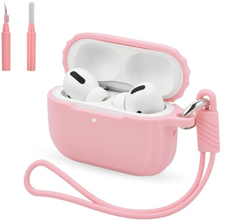aceyoon Custodia in Silicone Compatibile con AirPods Pro 2 (2022), Cover Protettiva Antishock per AirPods Pro 2 con Kit di Pulizia e Cinturino da Polso Custodia Morbida per AirPods Pro 2 (Rosa)