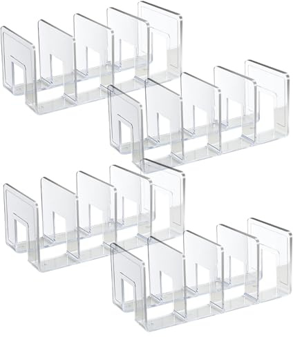 Hbbgdiy Organizador de revistas transparente 4 piezas Organizador de libros de 4 compartimentos Divisores de libros verticales/horizontales Divisores de bolsos multiusos para armario.
