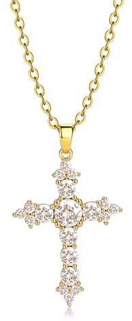 BodyBonita Collier Croix, Hypoallergéniques Collier Femme, Pendentif Croix Simple Chaîne avec Zircone Cubique, 16K Plaqué Or/Argent 925 Plaqué Choker Bijoux Mode G-C