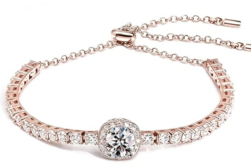 Moissanite tennisarmband, 2CT 8mm laboratorieodlad moissanit, pläterad med 18K roséguld, justerbart guldarmband för kvinnor, smyckespresent.