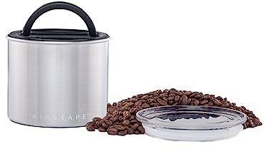 Airscape Edelstahl-Kaffeebehälter – Aufbewahrungsbehälter für Lebensmittel – Patentierter luftdichter Deckel – Erhaltung der Lebensmittelfrische durch überschüssige Luft (Klein, Silber)
