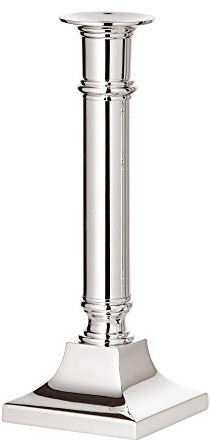 EDZARD Kerzenleuchter Kent (Höhe 21 cm) quadratischer Fuß, edel versilbert, anlaufgeschützt, Kerzenhalter zur Tischdeko, Kerzenständer für Stabkerzen