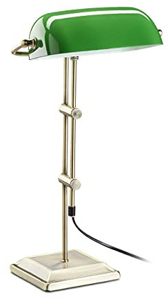 Relaxdays Lampada Ministeriale Verde da Tavolo Vetro Decorativa Retro Effetto Ottone HxLxP: 52 x 27 x 18 cm Bronzo