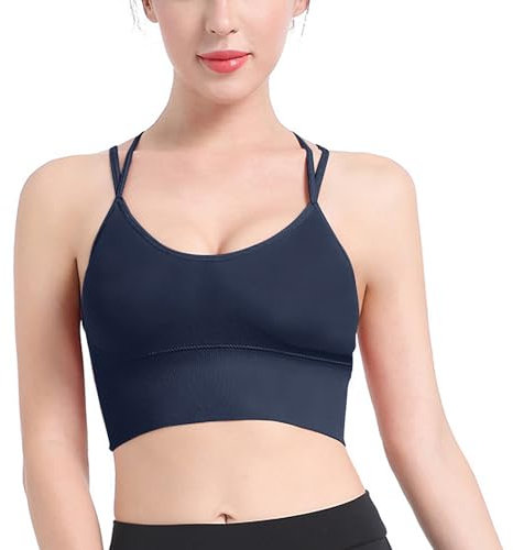 HANERDUN Damen Sport BH Yoga Bra mit Gepolstert Nahtlose Ohne Bügel und gibt Guten Halt Atmungsaktiv Riemchendesign und mittelstarkem für Fitness Lauf Joggen
