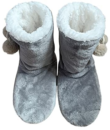 IBLUELOVER Pantoufles Hiver Chaud Femmes Hommes Chaussons Intérieur Super Doux Thermique Chaussures de Maison Bottes en Peluche avec Pompom Mules Confortable Slippers Invités Voyage Bureau Noël