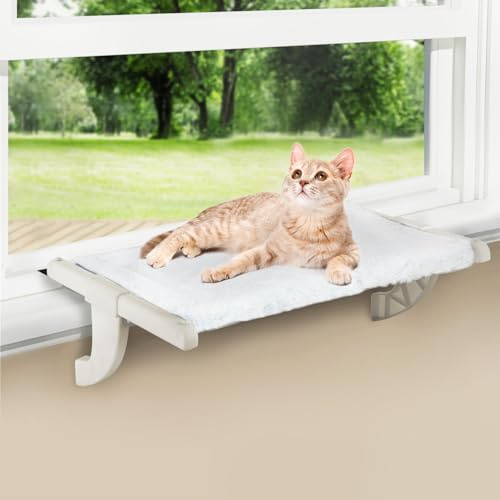 Zoratoo Window Sill Mount Cat Perch — One-Step Sliding Clamping Slot Adjustment, Removable Fabric Covers, No Suction Cups Cat Bed for Windowsill & Bedside (Medium)