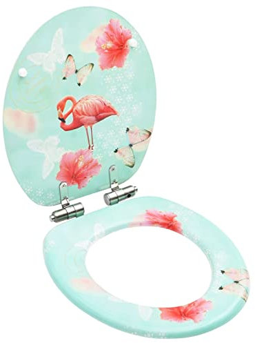 Tidyard Toilettensitz mit Soft-Close-Deckel Toilettendeckel WC Sitz Klodeckel Klobrille Absenkautomatik Badezimmer MDF Flamingo-Design