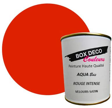 BOX DECO COULEURS Peinture bois intérieur extérieur à base d'acrylique aspect velours-satin Aqua Bois - 750ml, Rouge intense