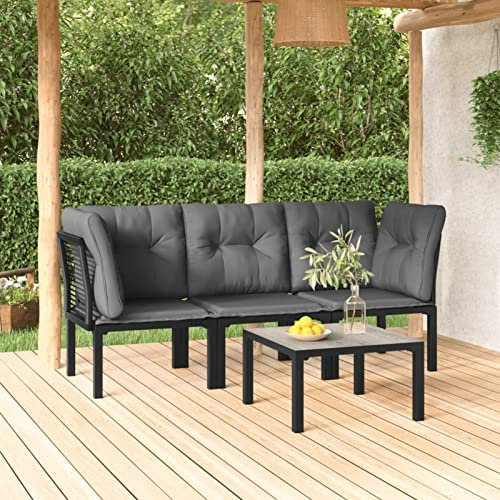 Festnight Balkon Sofa Rattan 3 Sitzer Balkonmöbel Keiner Balkon Lounge mit Tisch Gartensofa Gartenmöbel Set Klein Gartenlounge Loungemöbel Terrasse Terrassenmöbel Garten