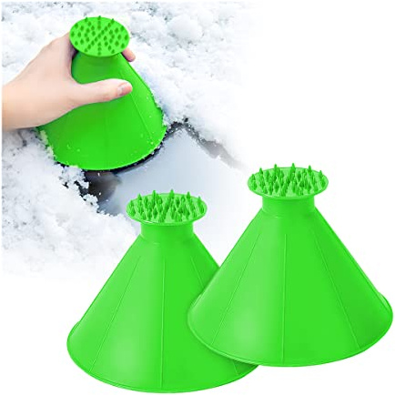JNNJ 2 Stück Runder Eiskratzer, Windschutzscheiben-Schnee-Entferner, Auto-Fensterglas-Reinigungswerkzeug, Kegel-Enteisungs-Werkzeug, Für die Schneeräumung(Grün)