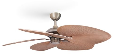 Sulion - Ventilador de Techo LOLA Palas Hoja de Palma | Motor DC Silencioso 6 Velocidades | Función Verano-Invierno, Naturwind y Temporizador | Acabado Latón Envejecido