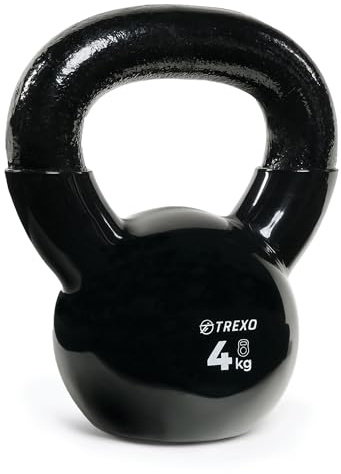 TREXO Kettlebel 4kg en Fonte Avec Revêtement en Vinyle Pour les Exercices Polyvalents à la Maison et à la Salle de Sport Haltères Professionnels Haltères Noir VKB04