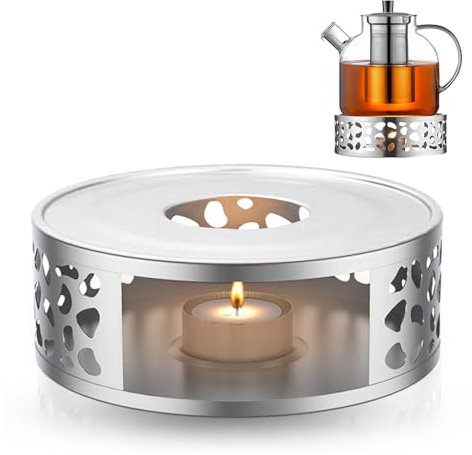 Fosoloni Scaldacaffè in acciaio inox, teiera per tè, sottobicchieri, scalda teiera, scalda teiera, fornello in ceramica per riscaldare tè, latte, caffè, bevande calde