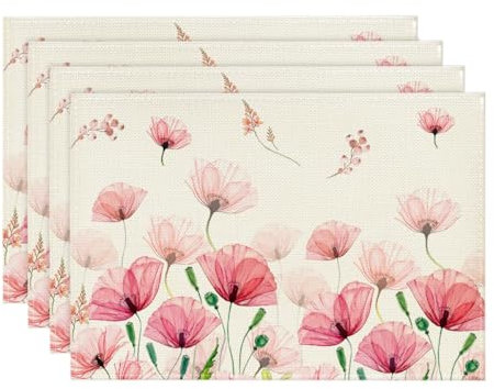 Artoid Mode Juego de 4 manteles individuales, 30 x 45 cm, diseño de amapola, diseño de amapola
