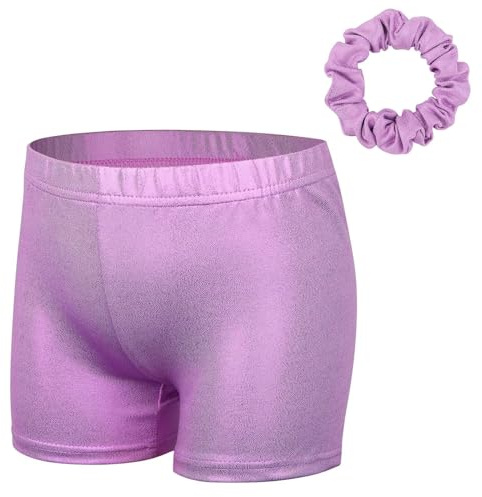XFGIRLS Pantaloncini da Ginnastica per Ragazze con Strass per Balletto, Danza, Ginnastica Acrobatica 3-14 Anni, Viola chiaro, 13-14 Years