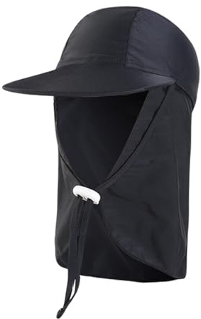 AIDIER Baby pojkar flickor badmössa med nackklaff 2-8 år barn solkeps med brett brätte UPF 50+ legionärkeps simning UV-hatt med justerbara hakremmar småbarn sommar nackskyddshatt för strand, Svart, en