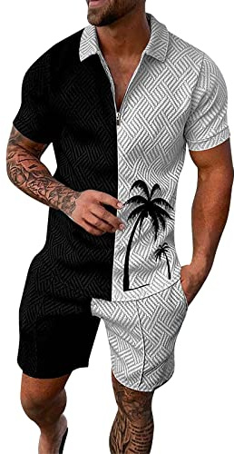 Tute Uomo Estivo 2 Pezzi Set Manica Corta Maglietta Sportiva + Pantaloncini Completo Tute Da Ginnastica Corto Lavoro Completi Casual Fitness Sportive Tuta Casa Taglie Forti Slim Fit Estive Mare