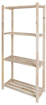 Holzregal – 4-stöckiges Standregal aus massivem Kiefernholz – Naturbelassenes Lagerregal 170x75x29 cm – Offenes Regal für Keller, Garage, Vorratsraum oder Werkstatt – Einfacher Selbstaufbau