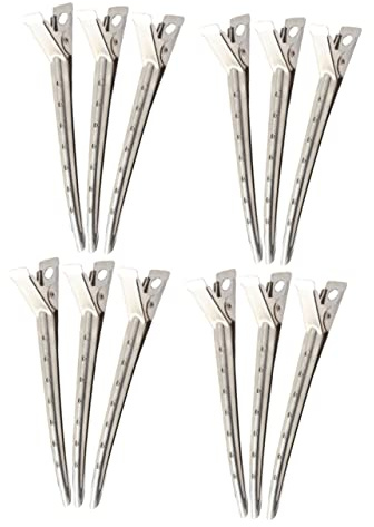 Homoyoyo Pinces à Cheveux Argentées Séparant les Cheveux en Sections Lot de 12 en Acier Inoxydable pour Coiffage Professionnel pour Salons de Coiffure et Barbiers
