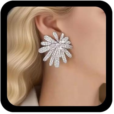 Allereya Vintage Strass Blumen Ohrringe Große Kristall Blumen Ohrringe Silber Cz Blume Ohrstecker Feuerwerk Ohrstecker Hochzeit Prom Schmuck Für Frauen