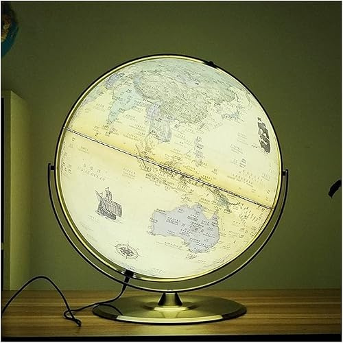 Globen, World Earth Lantern, Antik Global Meter med Silver Ram 42 Cm/16,5 tum Diameter Tydlig textmarkering(B)