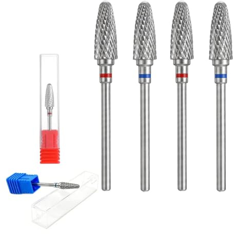 4 st nagelborrbits med volframkarbid, 0,12 cm professionell nagelbandsborttagare, medelkornig elektriska nagelfiltillbehör för akrylgelborttagning, manikyr, pedikyrsalong och hemmabruk (blå, röd)