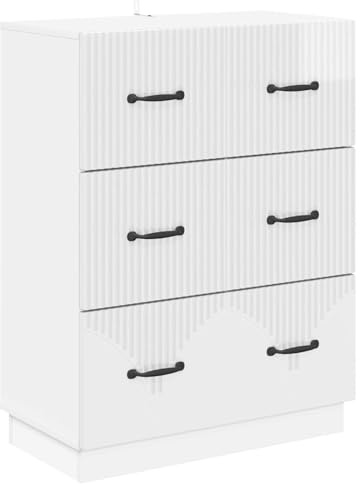 Nusvialune Lådskåp högglans vit av trämaterial 66 x 34,5 x 87 cm med 3 lådor och låsbara dörrar för vardagsrum kontor hall mångsidigt förvaringsutrymme
