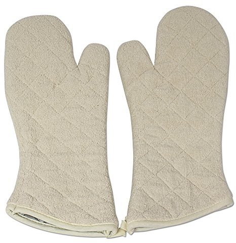 Nouvelle Legende Quilted Cotton Terry Oven Mitts for Baking, BBQ, and Cooking Protection, Heat-Resistant Gloves for Kitchen and Grill, Comfortable Grip, Machine Washable, Reusable, 17-Inch, 1 Pair