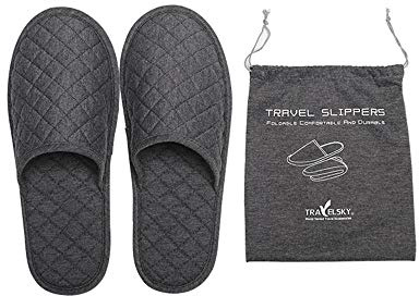 ITODA Bärbara resetofflor hopfällbara öppen tå sandaler icke-engångsspa hotelltofflor tvättbar bomull fest gästrum inomhusskor kvinnor män affärer halkfria resa flygtofflor, grå 2, 42 EU
