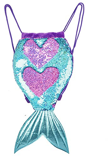 Xlabor Sac à dos à paillettes en forme de queue de sirène avec cordon de serrage magique réversible à paillettes - Mode scintillant - Sac de danse pour enfants et filles, bleu, L, Brillant, tendance