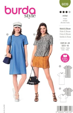 Burda Style Katalog-Schnittmuster Kleid und Bluse | Damen, Gr. 34-44 | Nählevel: Mittel #6039