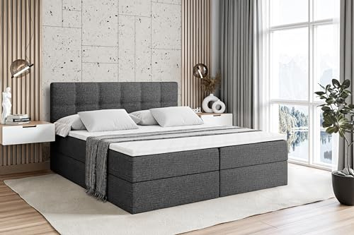 ALTDECOR Boxspringbett mit H4-Matratze Marce - 160x200 - Dunkelgrau | Lattenrost, Topper, Boxspringbett mit Bettkasten, Bett mit Stauraum, Doppelbett, Polsterbett