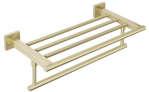 Alise Handtuchhalter, Handtuchhalter mit Handtuchstange für Badezimmer, WC, Wandhalterung, SUS 304 Edelstahl, Handtuchregal, GKL100-G, gebürstetes Gold, 40,6 cm
