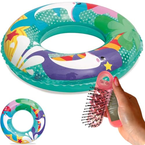 NARAMAKI Salvagente da 51cm - Ciambella con Tema in Assortimento Avventure Marine 3/6A + Spazzon con Specchio Pieghevole - Mare e Piscina