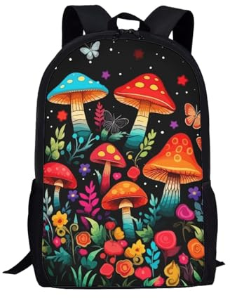 Mushroom Nature Stylish Backpack with Adjustable Padded Shoulder Straps for Teen Boys and Girls Age 5-12 Year Old, Back to School Gifts for Elementary Students