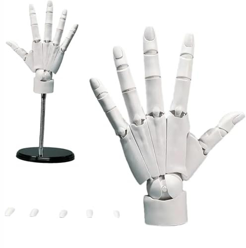UIGJIOG 1:1 Handmodell Gelenkige Schaufensterpuppe Mobile Schaufensterpuppe Gelenk 40x20cm Puppenhand mit PVC-Basis Handmodell zum Zeichnen Malerei Weiß