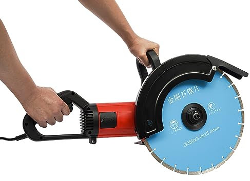 Betonsäge mit 35cm Diamantblatt 3800RPM Nass-/Trockenbetonsäge Staubfreies 3500W Schneiden Steinschneidemaschine, Kreissäge, Schnitttiefe 85-140mm