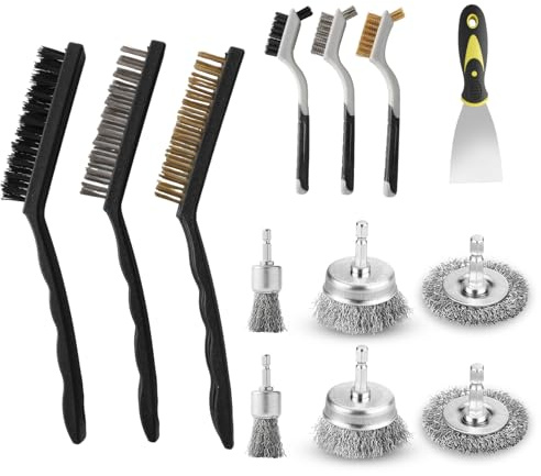 13 Pack Carbon Steel Wire Wheel Brush Set, Wire Brush for Drill, Nylon/Brass/Stainless Steel Bristles Cleaning Supplies Tools Brush for Cleaning Rust, Dirt, Paint Scrubbing, Kitchen, Home