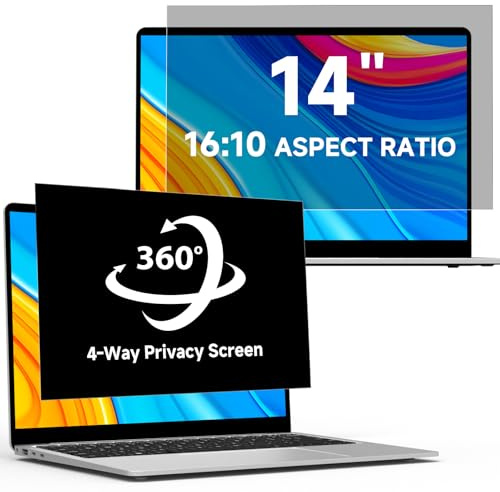 360° Filtre de Confidentialité 14 Pouces 16:10 - Protecteur d'écran Anti-Espion Anti-Lumière Bleue, Filtre Ecran Confidentialité Portable Compatible avec HP/Dell/Acer/Lenovo/ThinkPad/ASUS/Samsung
