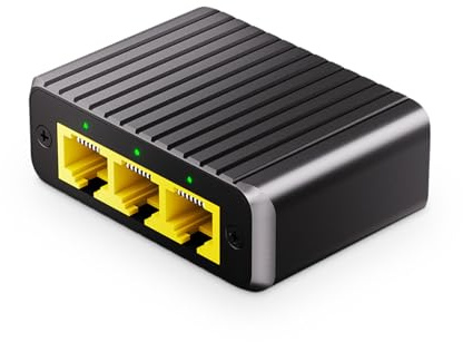 Binardat 1 bis 3 Gigabit Netzwerk Splitter, 4 Port 1000M Ethernet Switch, Typ-C Netzteil, Metallgehäuse Mini Size Plug and Play