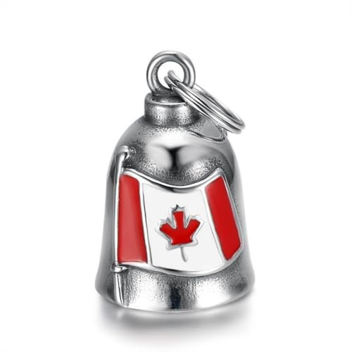 Collier Cloche Gardienne de Moto Drapeau Américain & Canadien Pendentif en Acier Inoxydable, Amulette de Sécurité pour Motards Porte-Bonheur, Bijoux de Randonnée Durables