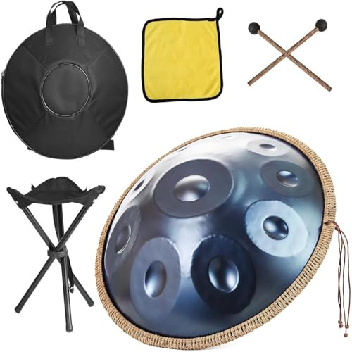 18 Inch Handpan Drum, 440Hz 9 Notes G Minor, Hand Drum Instrument, Premium Steel Drums Handpan Instrument for Adults (Blue)